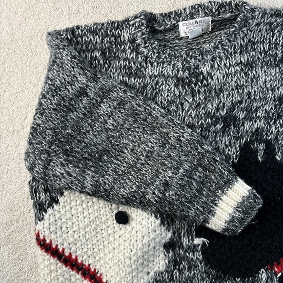 Vtg COLLAGE By Hand Knit Black/White Scotty Dog Thick Acrylic Sweater Sz Large - Picture 8 of 12